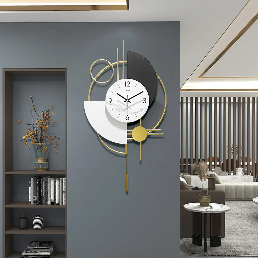 3D Mute Metal Wall Clock with Gold Pendulum