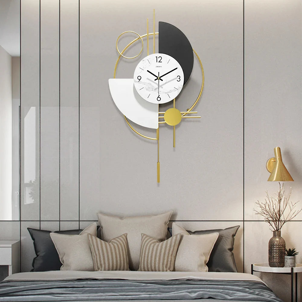 3D Mute Metal Wall Clock with Gold Pendulum