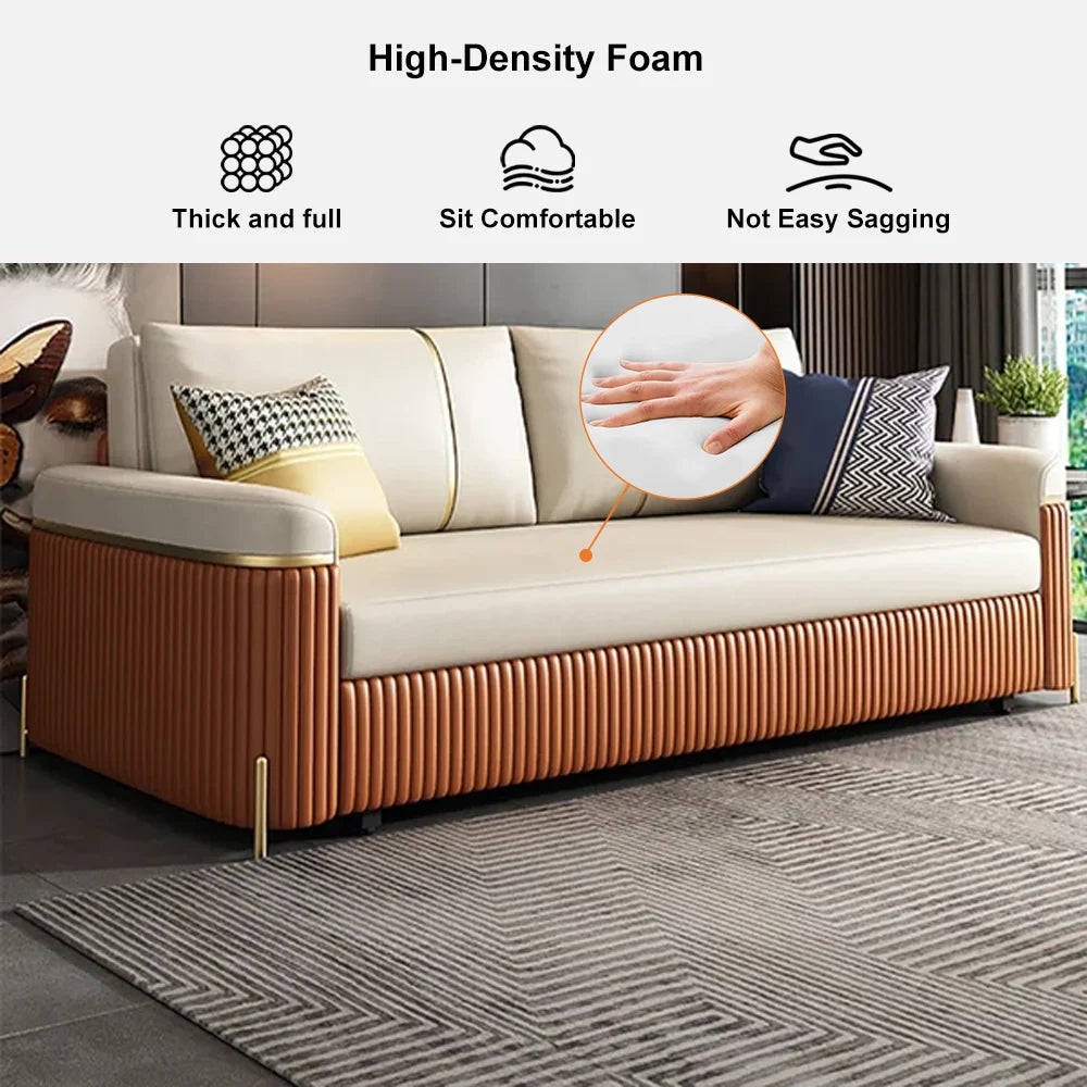 🔥 [FREE SHIPPING] Leath-aire Sleeper Sofa with Trundle