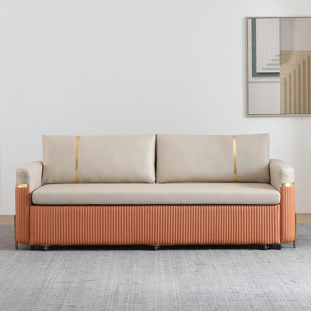 🔥 [FREE SHIPPING] Leath-aire Sleeper Sofa with Trundle