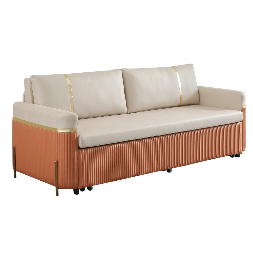 🔥 [FREE SHIPPING] Leath-aire Sleeper Sofa with Trundle