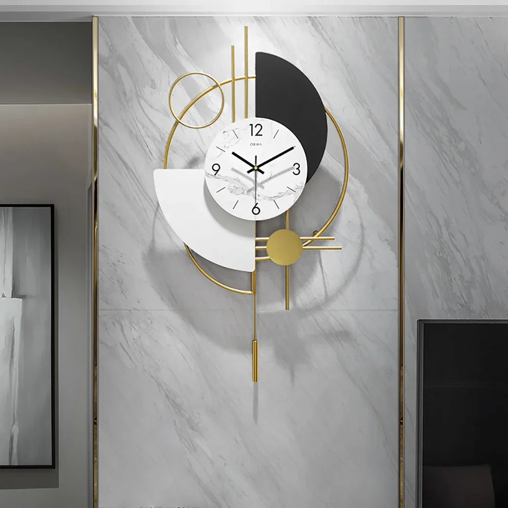 3D Mute Metal Wall Clock with Gold Pendulum