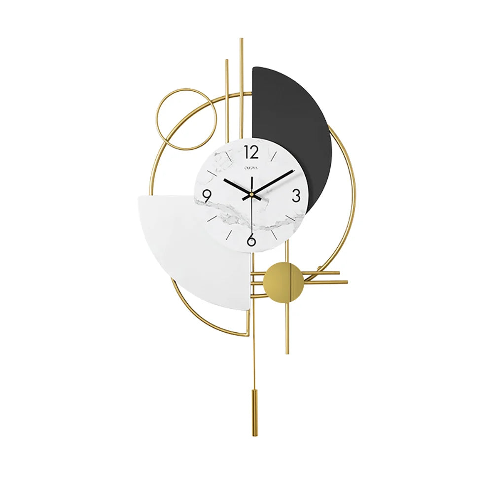 3D Mute Metal Wall Clock with Gold Pendulum