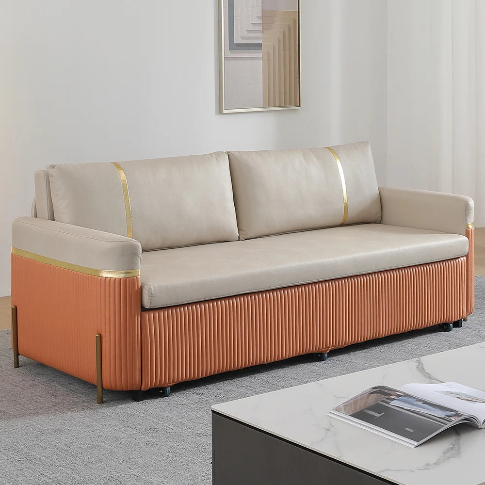 🔥 [FREE SHIPPING] Leath-aire Sleeper Sofa with Trundle