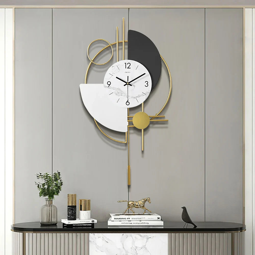 3D Mute Metal Wall Clock with Gold Pendulum