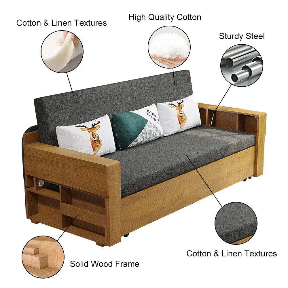 Multifunctional Folding Wood Sofa Bed