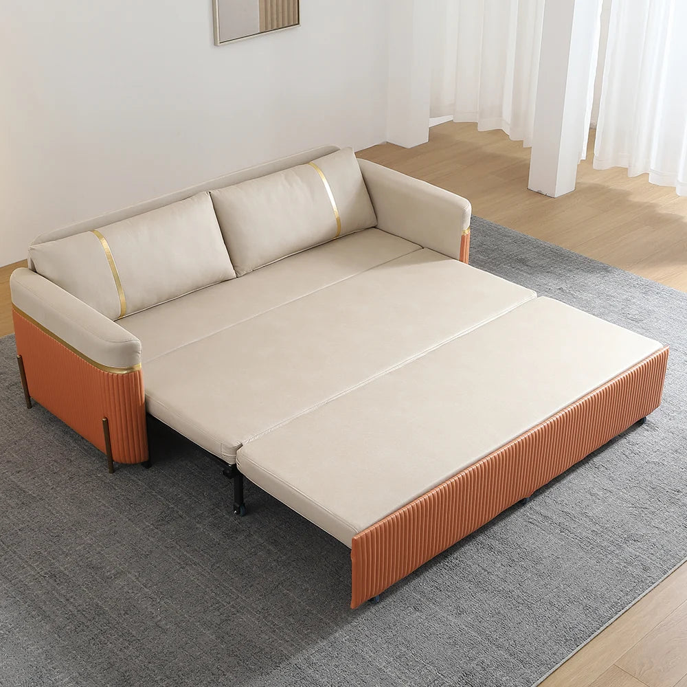 🔥 [FREE SHIPPING] Leath-aire Sleeper Sofa with Trundle