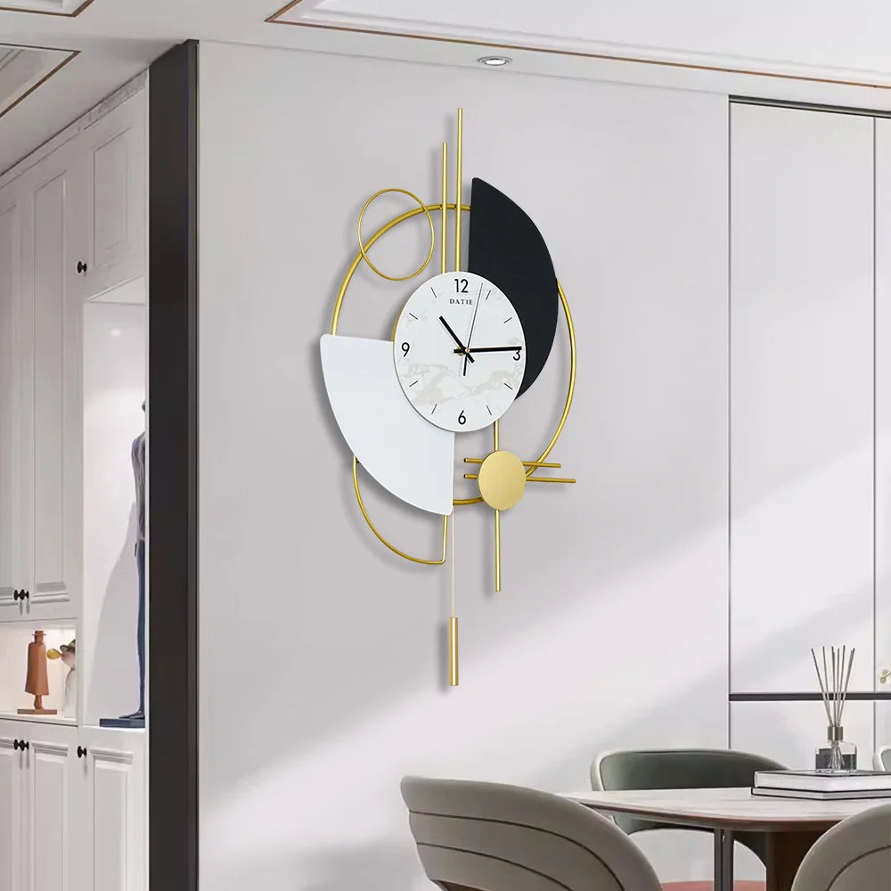 3D Mute Metal Wall Clock with Gold Pendulum